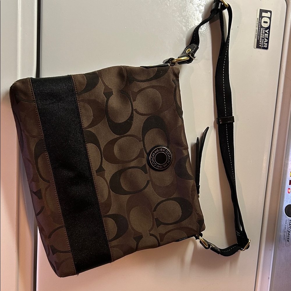 Coach Signature Brown and Black Messenger Bag